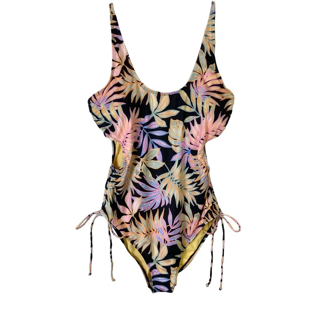 New HURLEY Swimsuit XL Tropical Ruched Tie-Bow Adjust-Strap Removable-Pads Lined